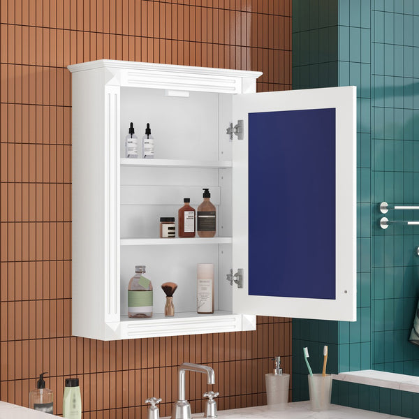 English Elm 20" Medicine Cabinet with Mirror — Space-Saving Wall-Mounted Bathroom Storage with Adjustable Shelf, Modern Carved Design White N710P317680K