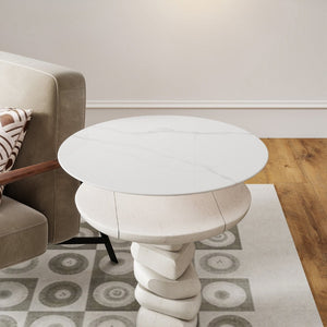 English Elm 30"inch Round Tempered Glass Tabletop Marble Pattern Indoor Outdoor Patio Dining White W241P361456
