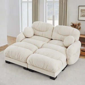 English Elm Teddy Fleece Modular Cloud Sofa with Curved Silhouette Ottomans and Lumbar Pillows Beige W5656S00039