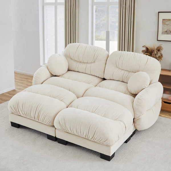 English Elm Teddy Fleece Modular Cloud Sofa with Curved Silhouette Ottomans and Lumbar Pillows Beige W5656S00039