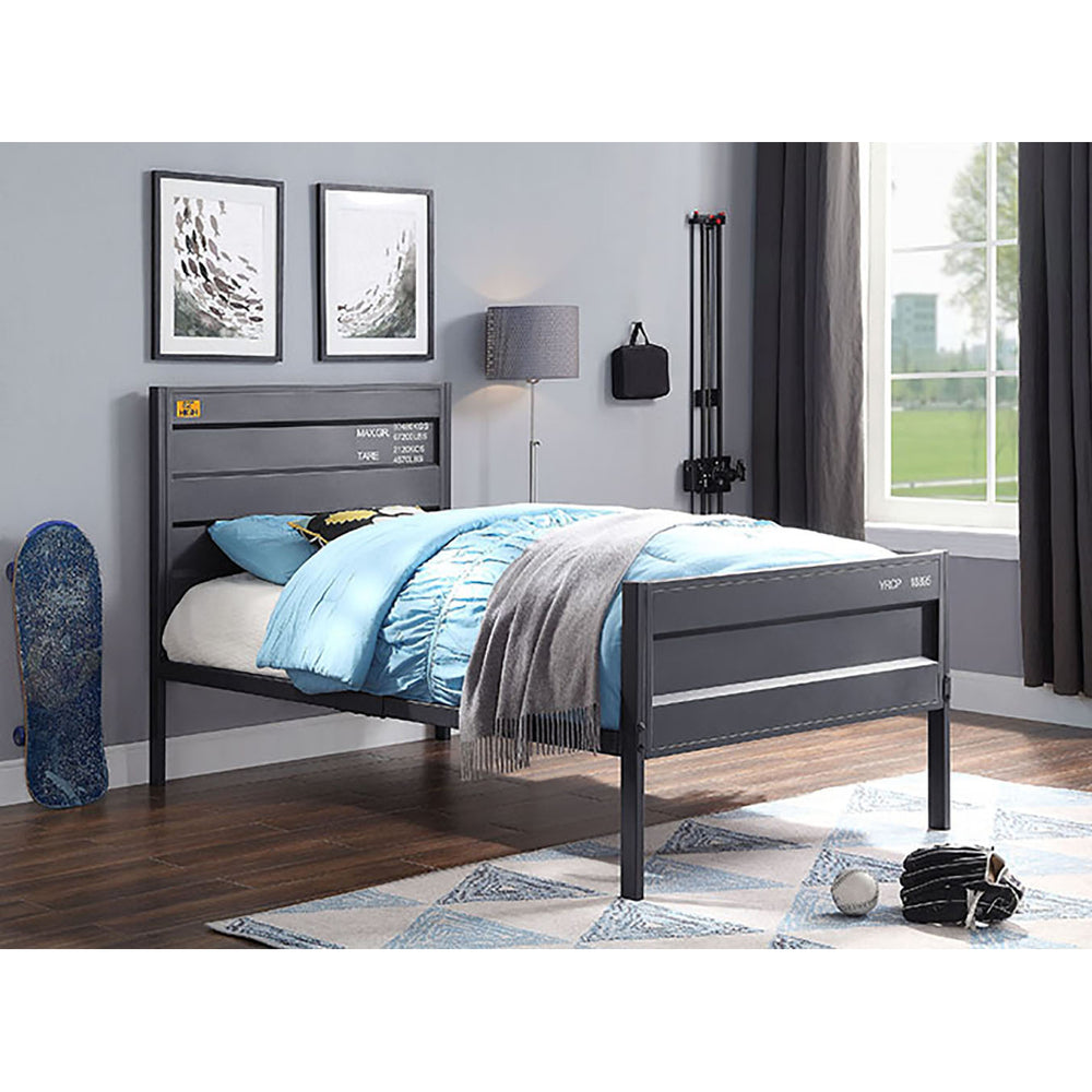 English Elm Gunmetal Twin Platform Bed with Industrial Iron Frame, Low Profile, Panel Headboard & Secure Lock B062P189167