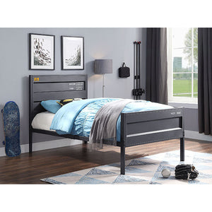 English Elm Gunmetal Twin Platform Bed with Industrial Iron Frame, Low Profile, Panel Headboard & Secure Lock B062P189167