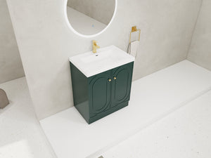 English Elm 30" Modern Freestanding Bathroom Vanity with Resin Sink, Soft-Close Doors, Adjustable Shelf, Durable Plywood Finish Dark Green W999S00272