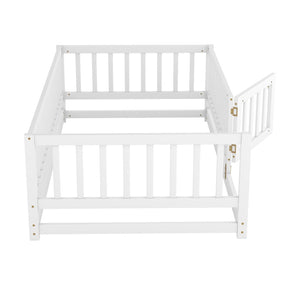 English Elm Twin Montessori Floor Bed With Fence & Door – Safe, Stylish, Easy-Access Sleep Solution For Kids W1820P231585-GIGA