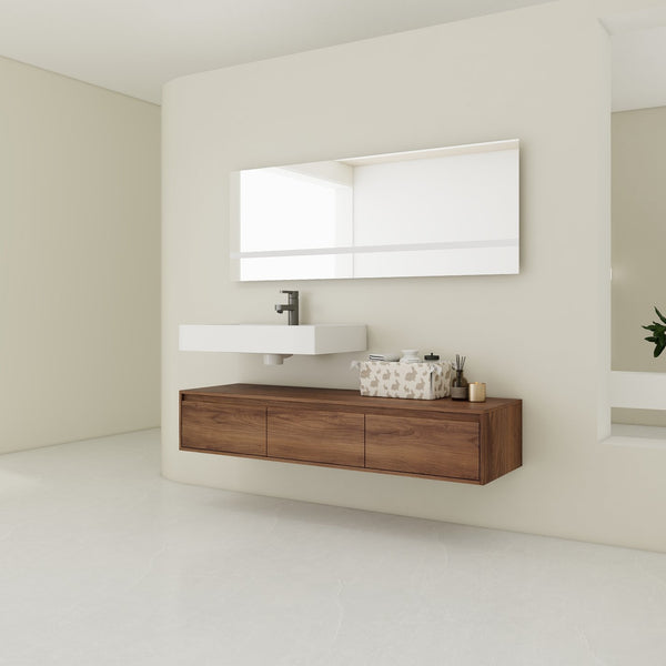 English Elm 60 Inch Wall-Mounted Bathroom Vanity With Resin Sink, Soft-Close Drawers & Floating Design Charm W999S00258