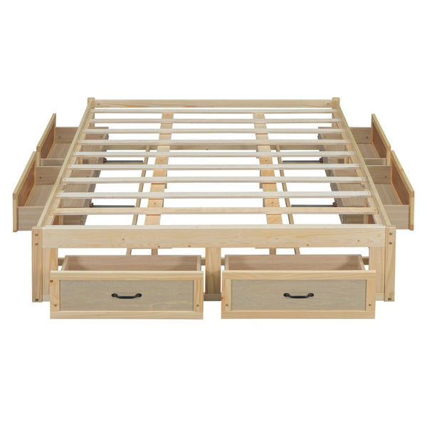 English Elm Queen Platform Bed with Six Storage Drawers Low Profile Frame for Modern Bedrooms Antique Natural N708P263022N-1