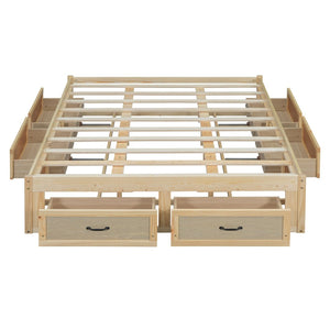 English Elm Queen Platform Bed with Six Storage Drawers Low Profile Frame for Modern Bedrooms Antique Natural N708P263022N