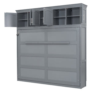 English Elm Full Size Murphy Wall Bed with Top Cabinet Storage for Studio or Guest Room LP006664AAE-1