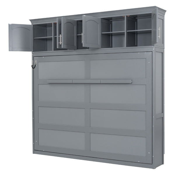 English Elm Full Size Murphy Wall Bed with Top Cabinet Storage for Studio or Guest Room LP006664AAE-1