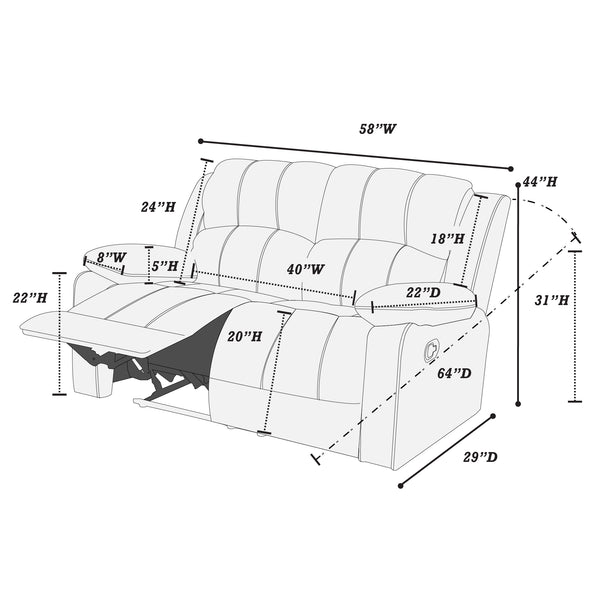 English Elm Motion Loveseat sleek bonded leather reclining sofa with solid wood frame and metal mechanism, luxe comfort for contemporary living spaces Chocolate 58 L x 31 W x 27 H B011P205571