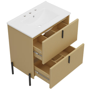 English Elm Christopher Knight Home® - 30" Bathroom Vanity With Elegant Ceramic Sink, Soft-Close Drawers & Fluted Design For Modern Spaces N817P288931N