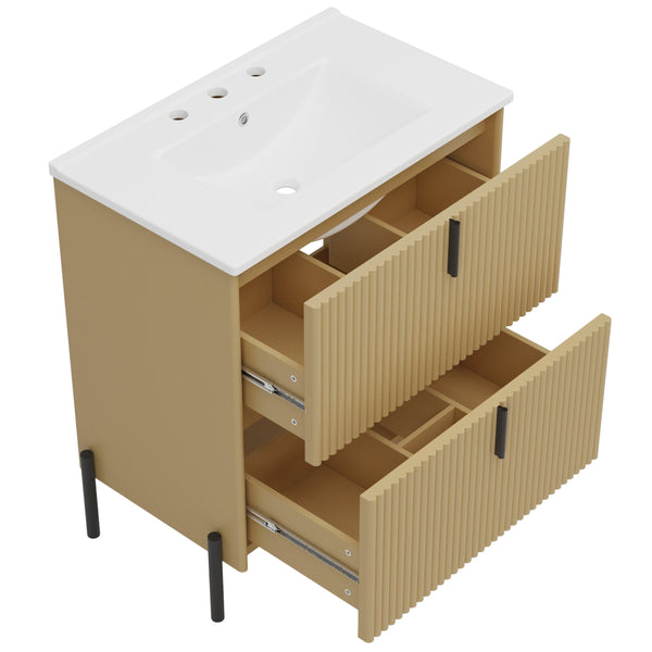 English Elm Christopher Knight Home® - 30" Bathroom Vanity With Elegant Ceramic Sink, Soft-Close Drawers & Fluted Design For Modern Spaces N817P288931N