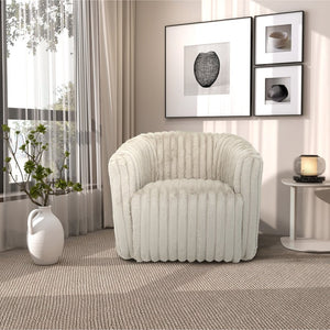 English Elm Elegant Velvet Barrel Swivel Chair Mid Century Channel Tufted Accent Seat Light Gray B183P232035