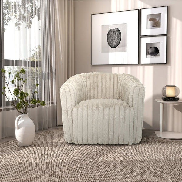 English Elm Elegant Velvet Barrel Swivel Chair Mid Century Channel Tufted Accent Seat Light Gray B183P232035