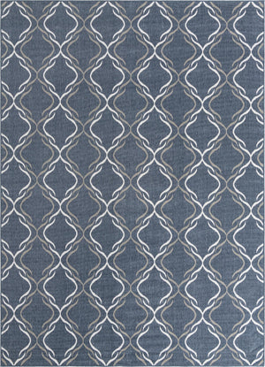 Unique Loom Outdoor Trellis Parmaklik Machine Made Lattice Rug Navy Blue, Ivory/Gray 9' 0" x 12' 2"