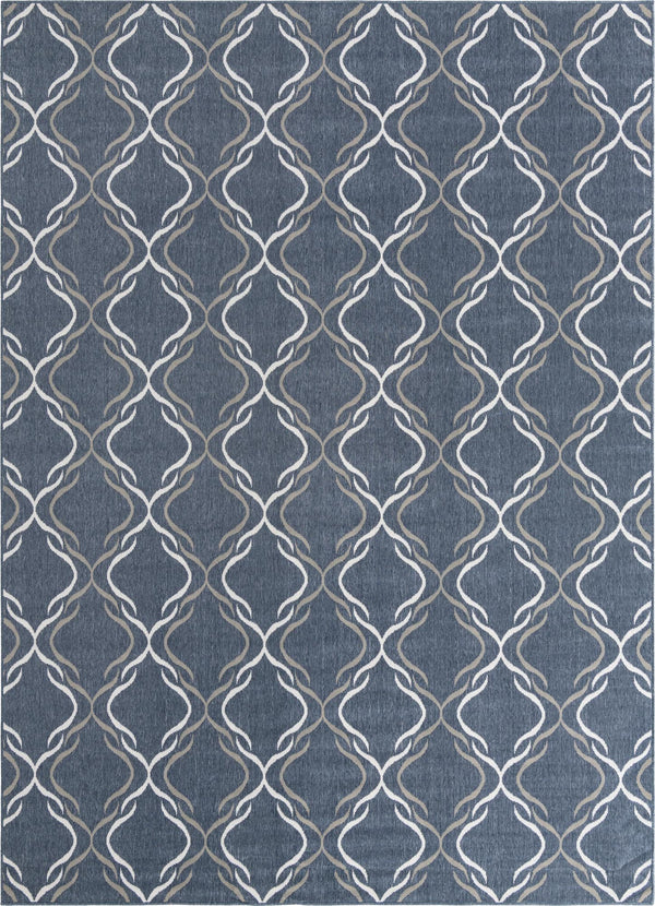 Unique Loom Outdoor Trellis Parmaklik Machine Made Lattice Rug Navy Blue, Ivory/Gray 9' 0" x 12' 2"