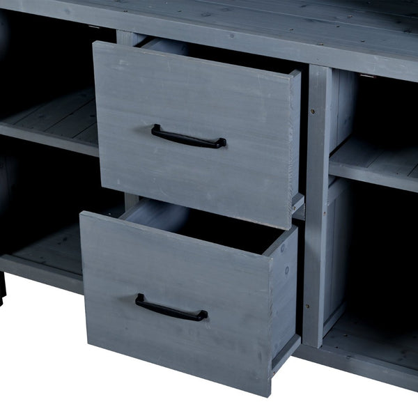 English Elm (with Hutch) Topmax Solid Fir Outdoor Potting Bench Station Cabinets Drawers Patio Garden Gray N717P404332E