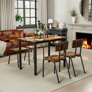 English Elm 5-Piece Modern Dining Set for Small Spaces — 43.3" MDF Top Table with Metal Frame and 4 Chairs, Easy Clean Brown W578133461