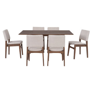 English Elm 7-piece Rectangular Rubberwood Dining Set with Six Linen Upholstered Stackable Chairs Dark Walnut N752S000018D