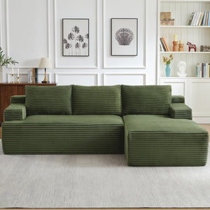 English Elm L-Shaped Cloud Sectional Sofa - Cozy Modular Sleeper, No Assembly, Durable Green Corduroy Design W2339P409432