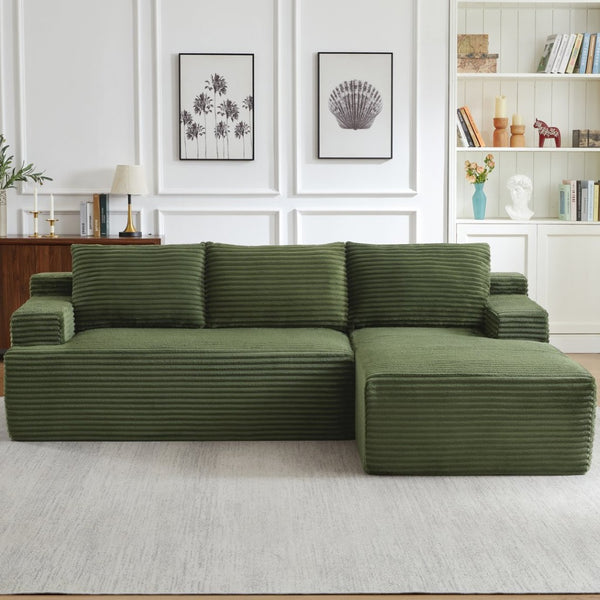 English Elm L-shaped Cloud Sectional Corduroy Modular Sofa Deep Seat Lounge for Living Room W2339P424640