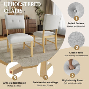 English Elm 6 Piece Farmhouse Dining Set Rubberwood Legs Tufted Chairs Bench Natural Ash Table N752S600015D