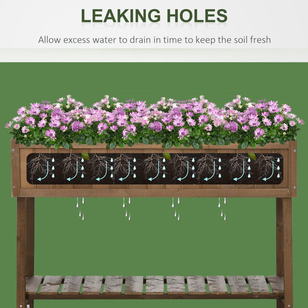 English Elm Outsunny 43In Raised Garden Bed With 8 Pockets & Bottom Shelf – Ergonomic Wooden Planter For Herbs & Veggies W2225P217235-GIGA