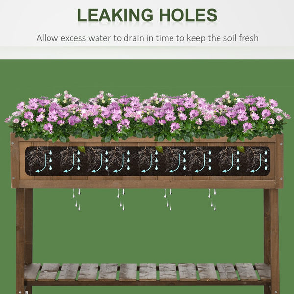 English Elm Outsunny 43In Raised Garden Bed With 8 Pockets & Bottom Shelf – Ergonomic Wooden Planter For Herbs & Veggies W2225P217235-GIGA