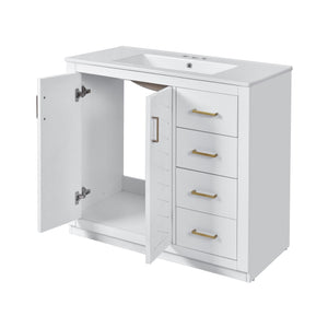 English Elm 36'' Bathroom Vanity with Ceramic Sink Combo Solid Wood Frame Soft-Closing Drawers Ample Storage Elegance White N710P243327K
