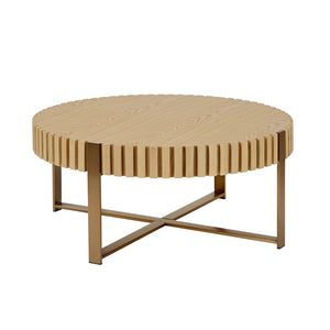 English Elm Modern Handcraft Drum Coffee Table 31.5" Round Sturdy Pedestal Accent Table for Living Room Decor Natural Ash W2582P167668
