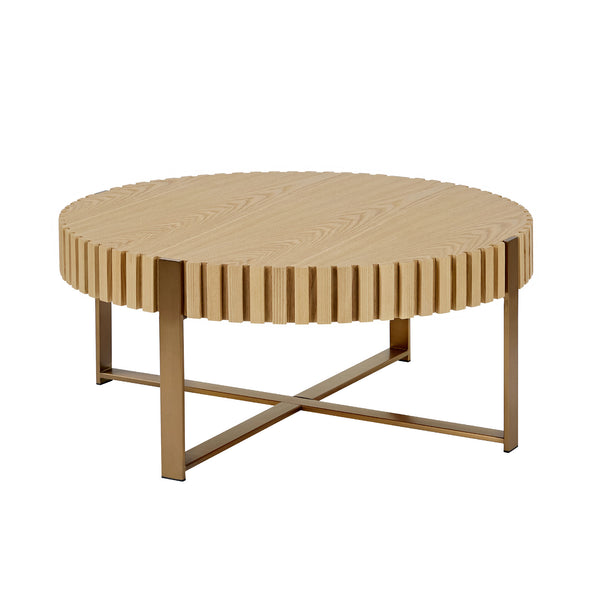English Elm Modern Handcraft Drum Coffee Table 31.5" Round Sturdy Pedestal Accent Table for Living Room Decor Natural Ash W2582P167668