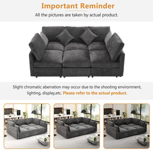 English Elm 86.6" Sectional Sofa Modular U-Shape Convertible Sofa Bed with Movable Ottoman, USB Ports & Chenille Comfort Black N719S002130B