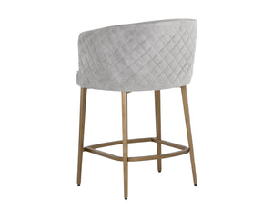 Sunpan Cornella Counter Stool - Elegant Modern Design with Antique Brass Frame and Chic Diamond Stitching Polo Club Stone