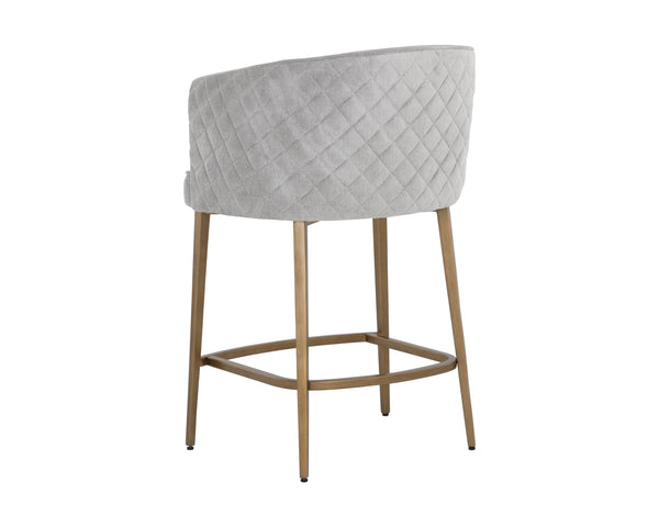 Sunpan Cornella Counter Stool - Elegant Modern Design with Antique Brass Frame and Chic Diamond Stitching Polo Club Stone