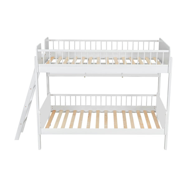 English Elm Twin Over Solid Wood Bunk Bed with Built in Shelves and Reversible Ladder N7090002224K