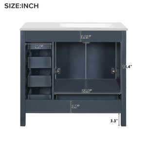 English Elm 36" Blue Bathroom Vanity with Ceramic Sink, 5 Drawers & Soft-Close Doors, Solid Wood Modern Storage N729P183735C