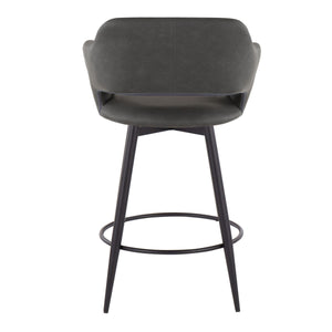 English Elm Margarite 26" Contemporary Counter Stool Set of 2 with Swivel, Faux Leather Upholstery, Footrest Grey B202S00351