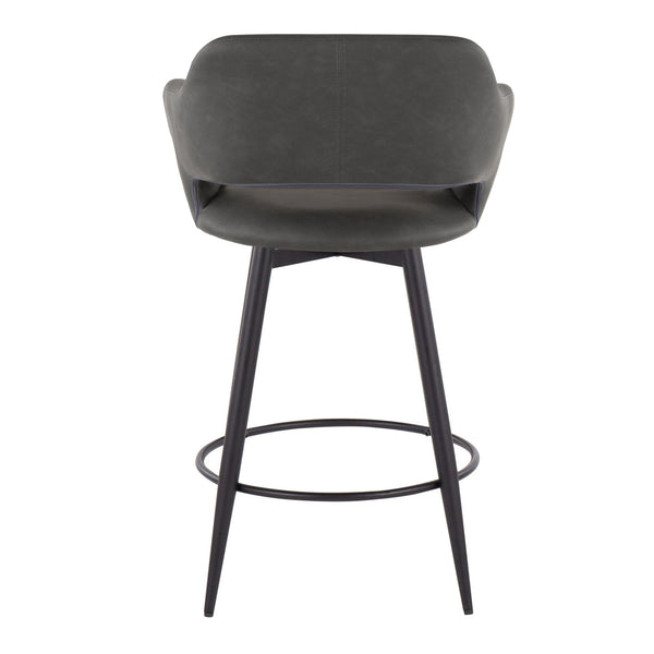 English Elm Margarite 26" Contemporary Counter Stool Set of 2 with Swivel, Faux Leather Upholstery, Footrest Grey B202S00351