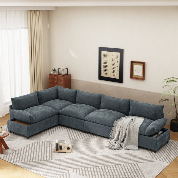 English Elm Christopher Knight Home® - 115.5" Modular Deep Gray Sectional Sofa with Plush Storage, Durable Polyester, Solid Wood Frame, Versatile Seating Experience N767P234458R