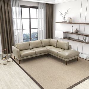 English Elm Ashcroft Furniture - Benson Beige Leather Sectional Sofa With Right-Facing Chaise – Mid-Century Modern Comfort & Style B183S00136