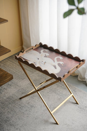 English Elm 23.5x15.5x24" Brown Mdf Accent Table Swan Motif Iron Legs Vintage Boho Side W2078P461560
