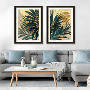 English Elm Set Of 2 Framed Tropical Palm Leaf Canvas Prints – Modern Botanical Wall Art For Any Room Decor T3976P383236-GIGA