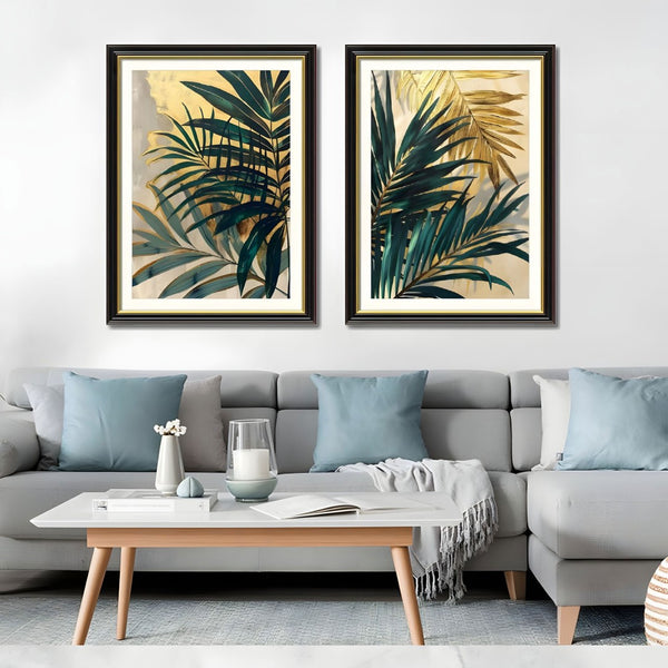 English Elm Set Of 2 Framed Tropical Palm Leaf Canvas Prints – Modern Botanical Wall Art For Any Room Decor T3976P383236-GIGA