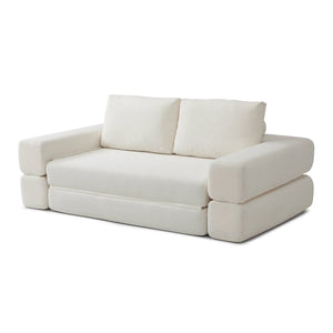 English Elm 81'' Corduroy Floor Sofa Convertible Loveseat Futon Sleeper with Foam Fill and Pillows Beige W1117P459678