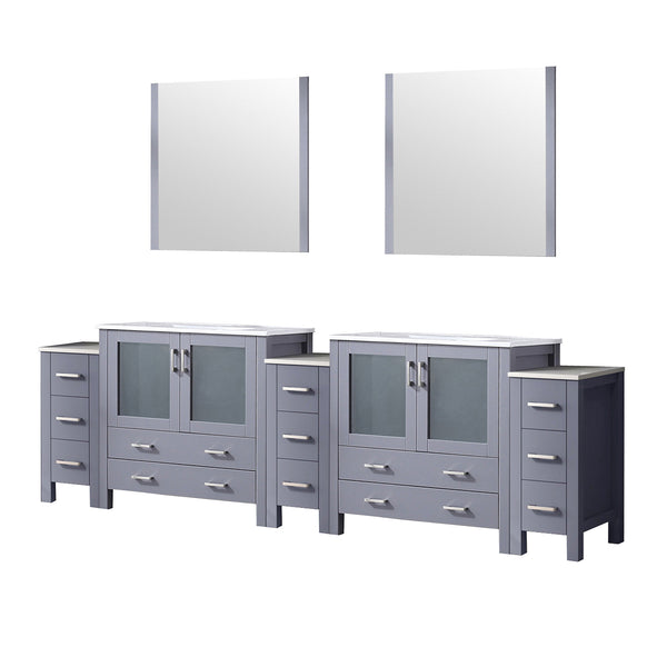 English Elm Dark Grey Double Bath Vanity - 108" W With Side Cabinets, White Ceramic Top & Mirrors For Style B2731S00604