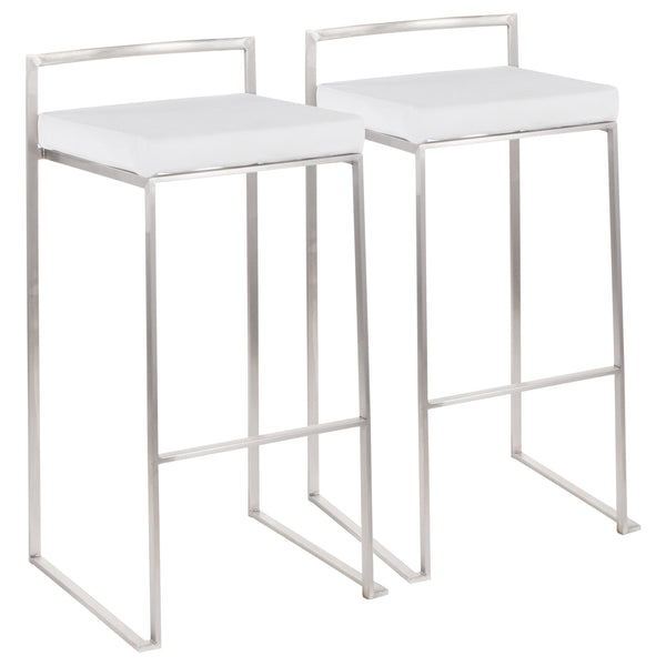 English Elm Fuji Stackable Barstool Set Of 2 - Modern Stainless Steel Frame With Plush White Velvet Cushions B202P222172