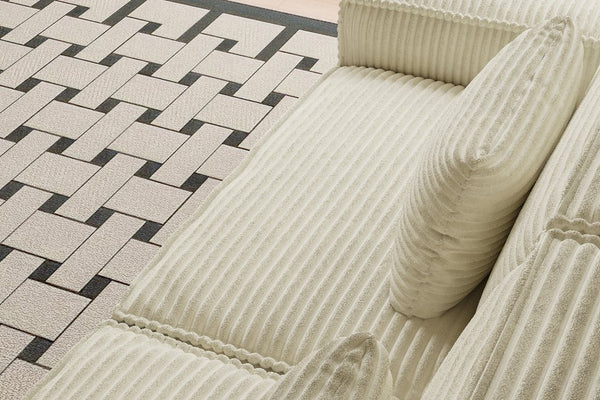 English Elm 106.3 Inch Large Striped Compression Sofa - Modern Beige Furniture For Living Rooms & Bedrooms W3147S00019