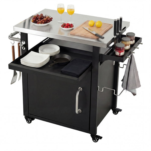 English Elm K&k Outdoor Rolling Grill Cart Stainless Steel Top Bbq Prep Station with Cover N707P379796B