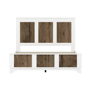 English Elm 4-Pieces Queen Platform Bed Set with Storage Nightstands & Dresser, Wooden Strip Accent, Modern Farmhouse Elegance White 52.17 L x 18.5 W x 11.81 H HL000191AAK