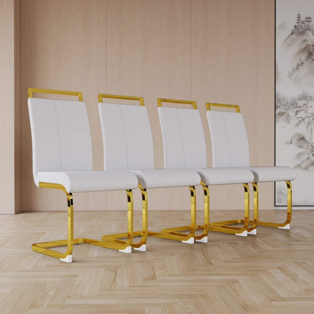 English Elm Modern White Faux Leather High Back Dining Chair Set Gold Base Elegant Seating W3732P495889